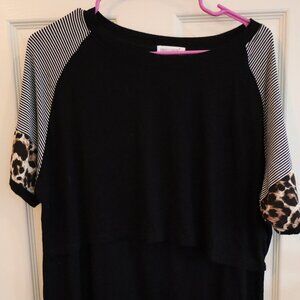 Black Nursing Top XXL with stripes and cheetah print accents